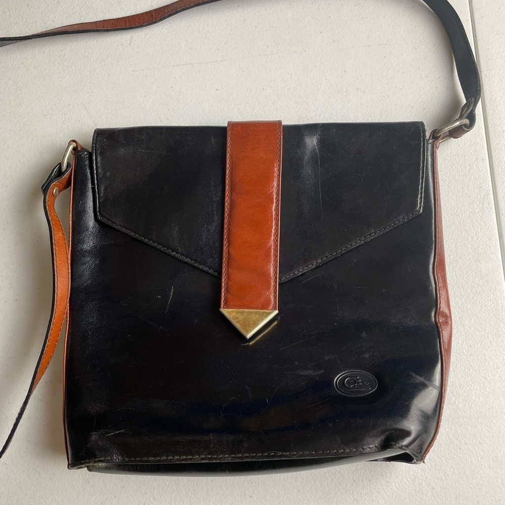Vintage Leather Purse/Handbag Black/Brown Made in Italy